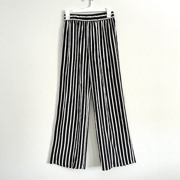 Marie France Van Damme Black / White Stripe Silk Crepe de Chine Flare Pants Sz 0 - Picture 2 of 10